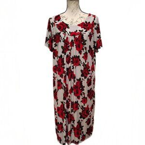 Womans Nightgown Muumuu XL Rose Pattern Floral Semi Sheer Grandmacore Whimsygoth